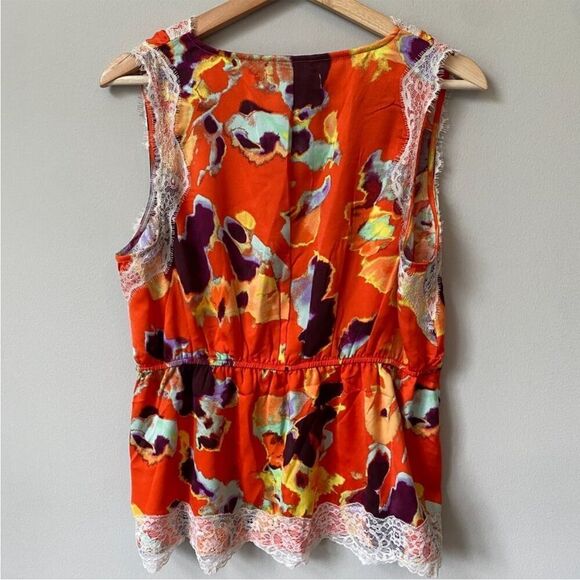 NWOT Rebecca Minkoff Women's Sleeveless Floral Lace Trim Tank Top Orange small - Picture 11 of 16